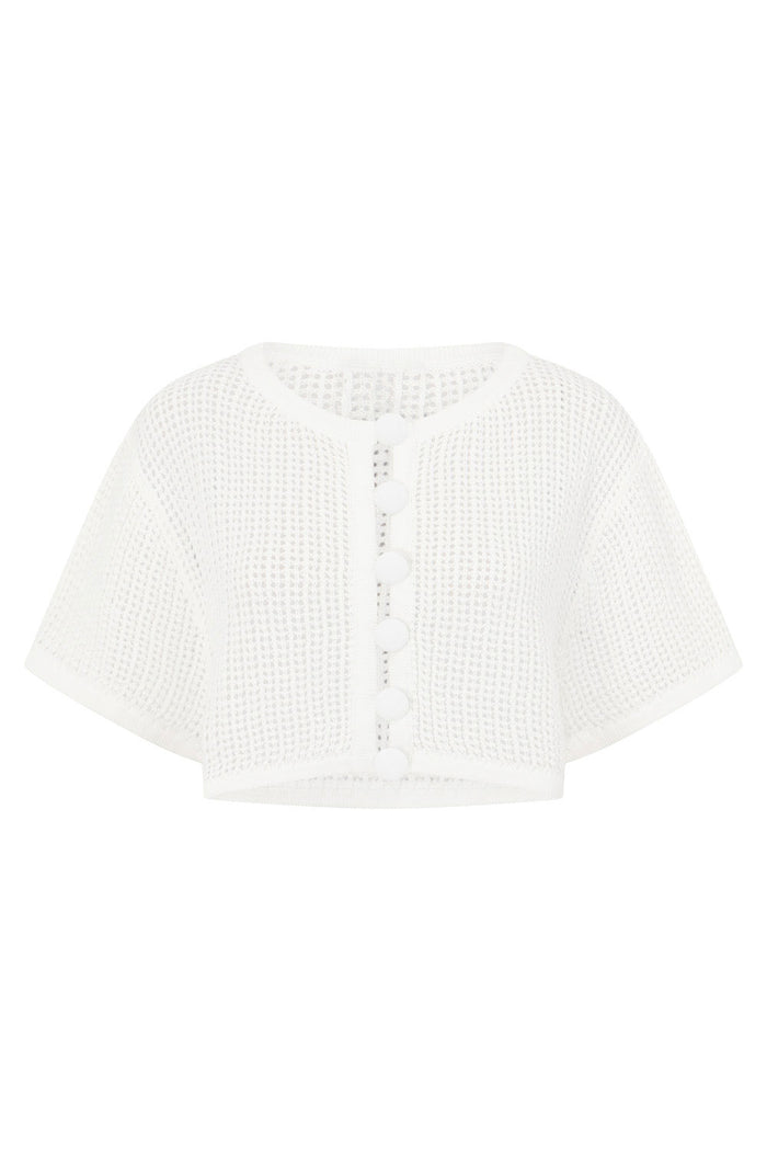 Bridal White Knit  Button Up Mekkah Top