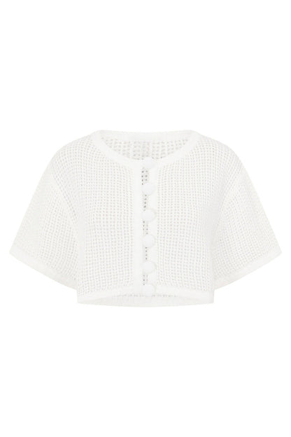 Bridal White Knit  Button Up Mekkah Top