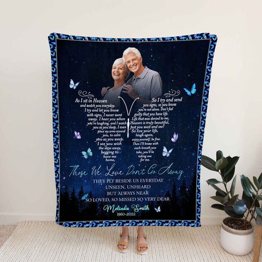 Memorial Blankets With Photo, Those We Love Don't Go Away Sympathy Blankets, In Loving Memory Blankets
