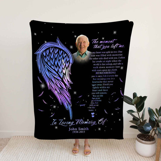 Memorial Blankets With Pictures For Loss Of Father, Fathers Day Gift, The Moment That You Left Me Grieving Blanket