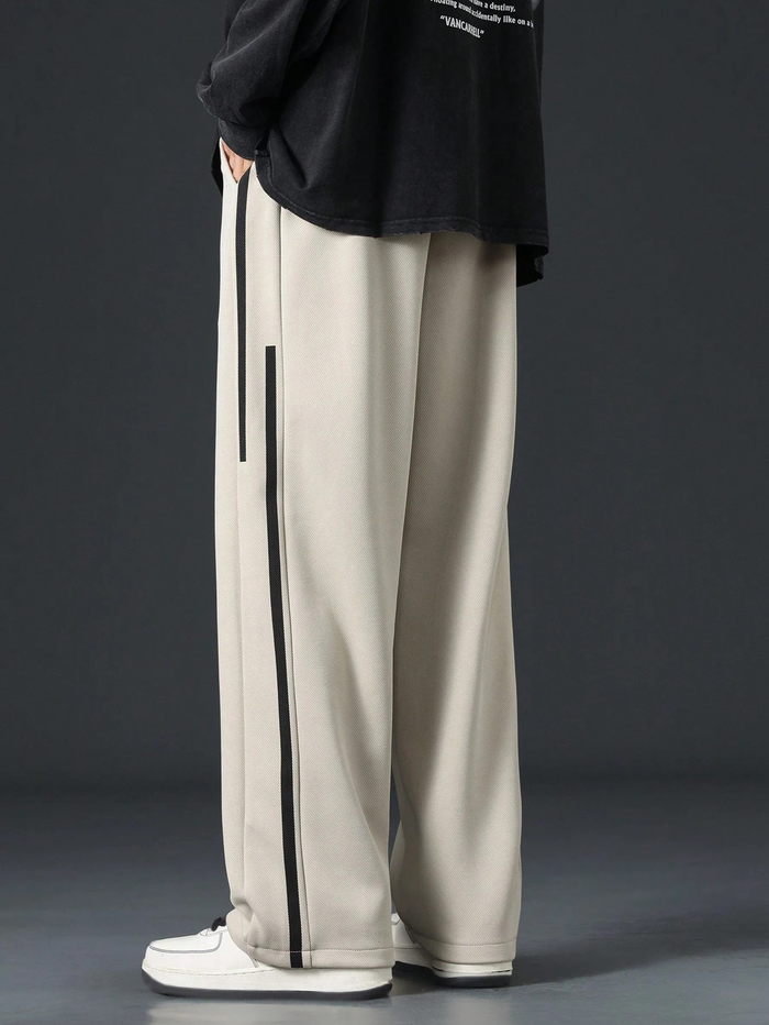 MEN'S CONTRAST SIDE DRAWSTRING WAIST CASUAL PANTS