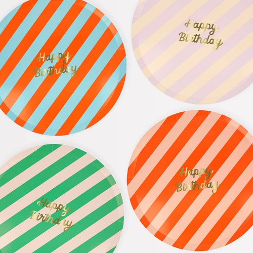 Meri Meri Stripe Happy Birthday Dinner Plates
