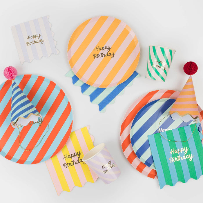 Meri Meri Stripe Happy Birthday Dinner Plates