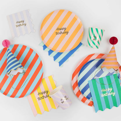 Meri Meri Stripe Happy Birthday Dinner Plates