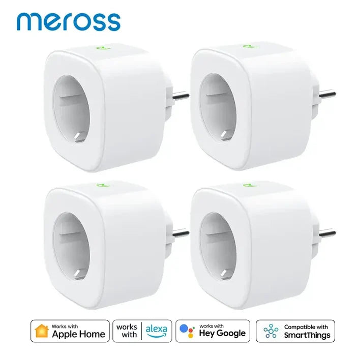 four white smart home appliances with a white background