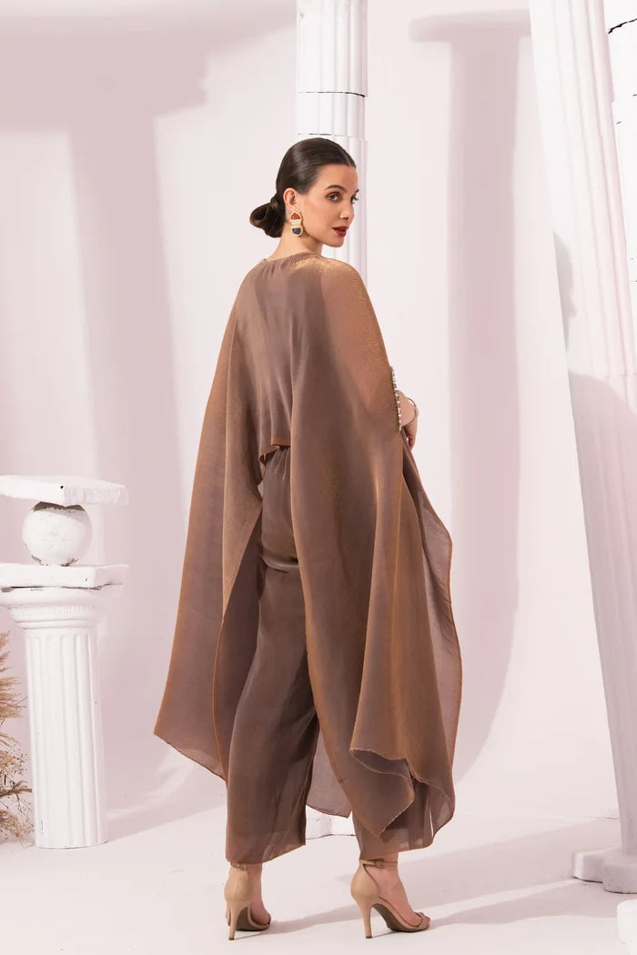 Metallic Chestnut Kaftan & Pant Set
