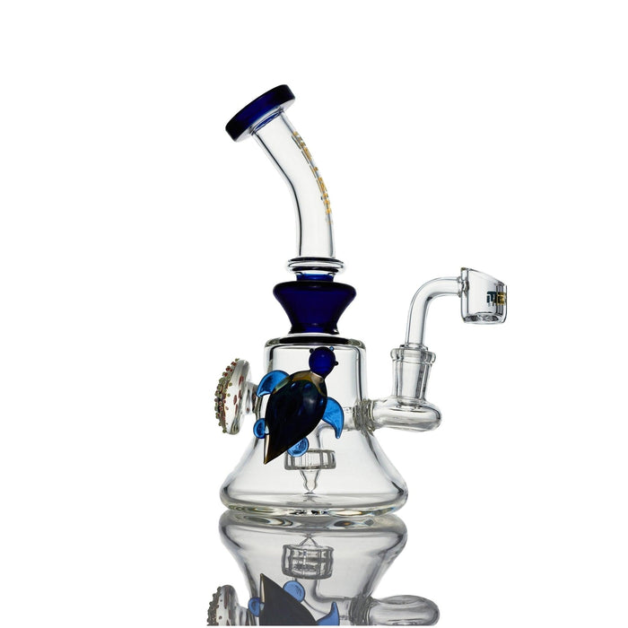 Metrix Glass Rig with flat disc percolator blue turtle - premium scientific glass rig for smooth hits