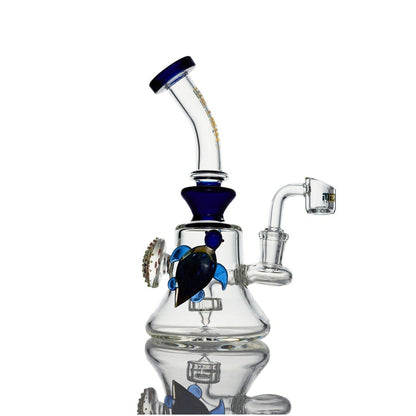 Metrix Glass Rig with flat disc percolator blue turtle - premium scientific glass rig for smooth hits