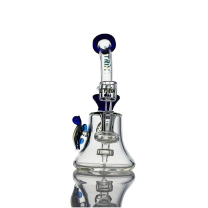 Side view of Metrix Glass Rig with flat disc percolator blue turtle - Smoke Spot Smoke Shop