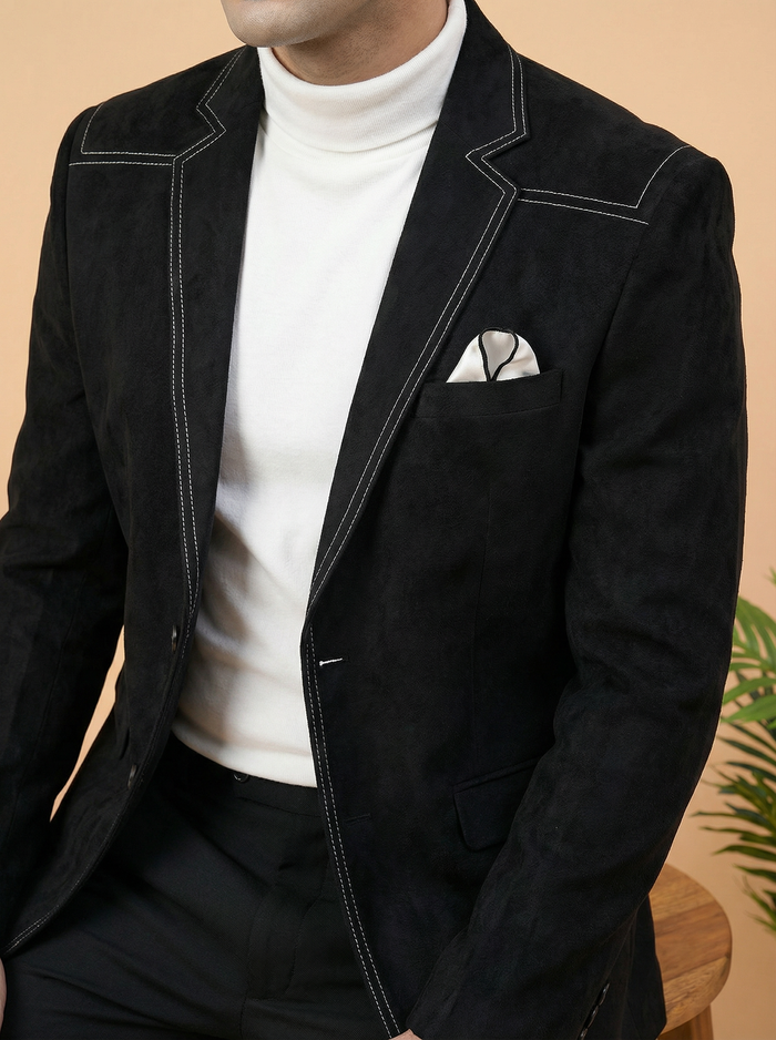 Midnight Luxe Contrast Stitch Party Wear Blazer for Men | Mahavir NX