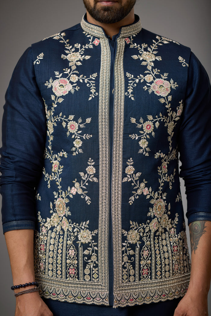 Midnight Navy wedding jacket kurta for men