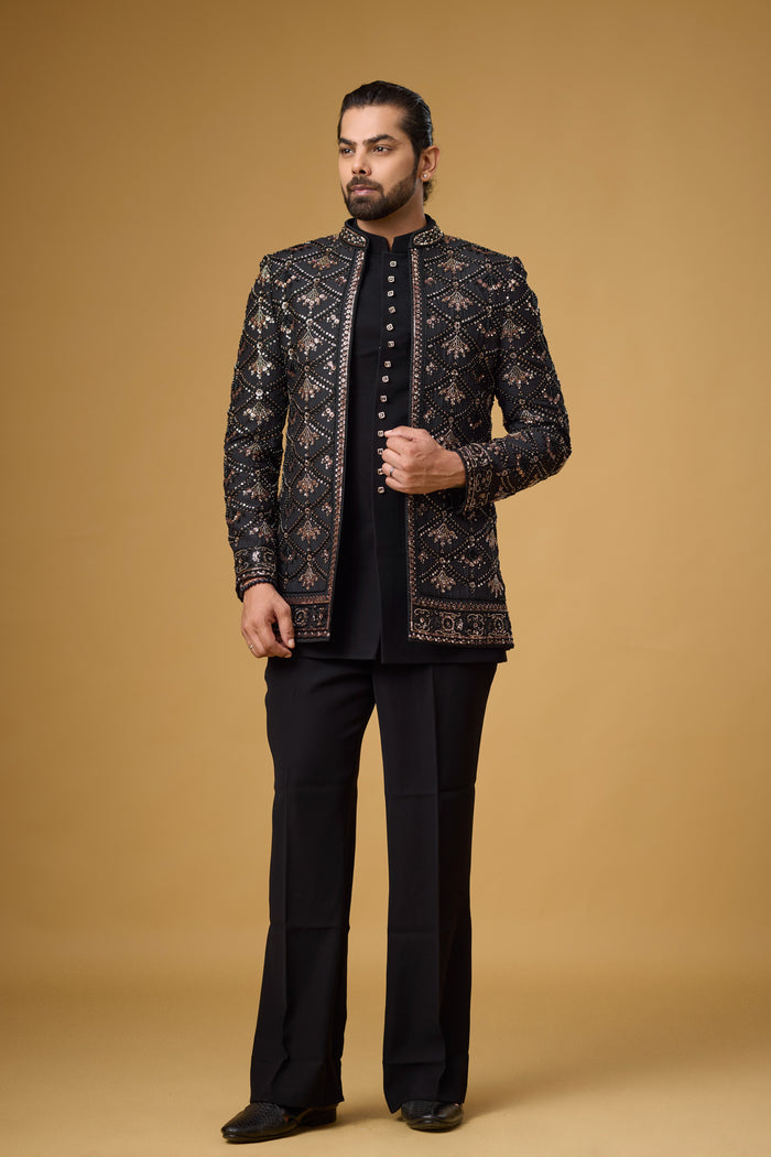 Midnight Noir diamond motif embellished jacket