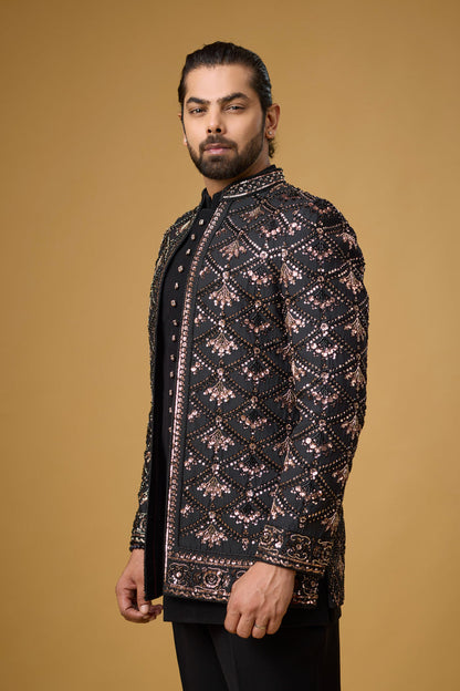Midnight Noir diamond motif festive wear for men