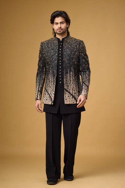 Midnight Noir gold gradient Indo-Western for men | Mahavir NX