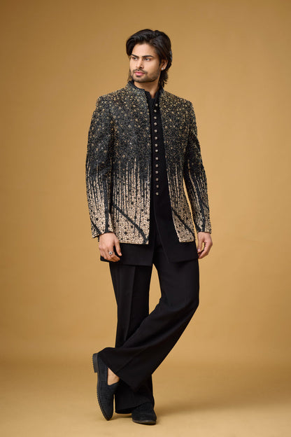 Midnight Noir gold gradient Diwali outfit for men