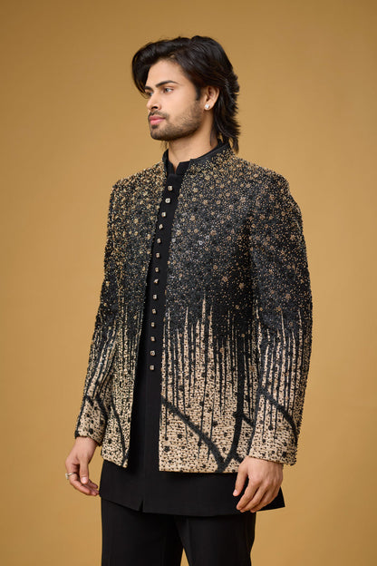 Midnight Noir gold gradient embellished jacket