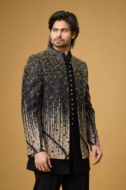 Midnight Noir gold gradient party wear Indo-Western