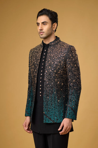 Midnight Teal shimmer embellished ensemble for men