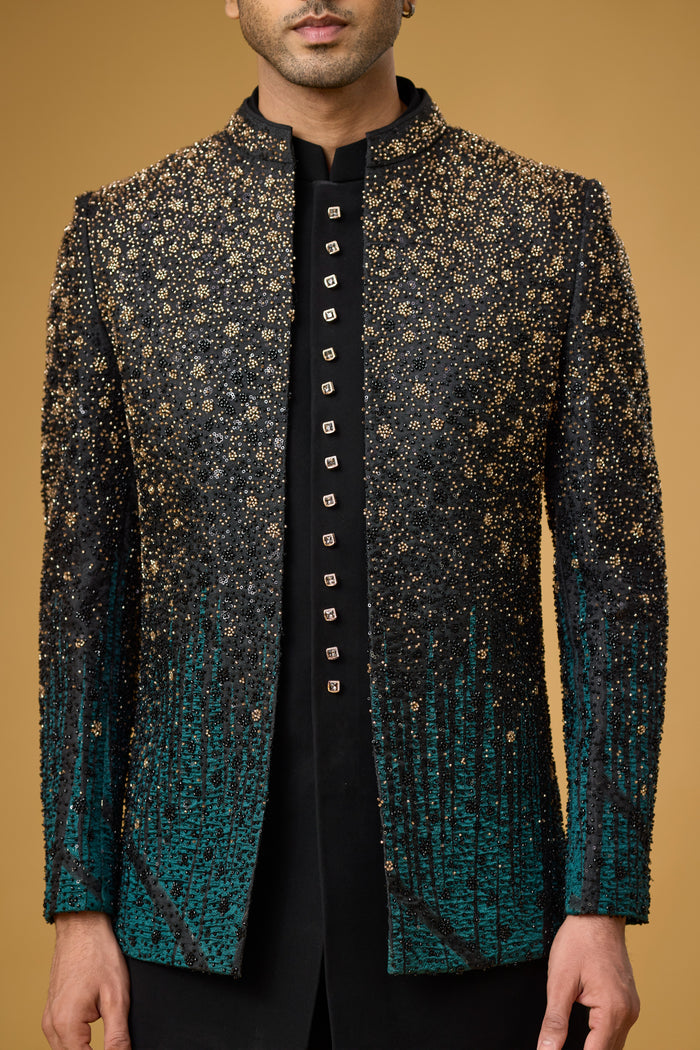 Midnight Teal party wear Indo-Western