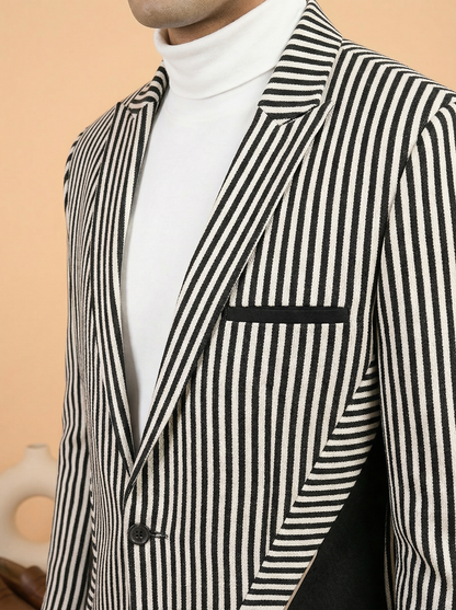 Monochrome Stripe Luxe Party Wear Designer Blazer for Men | Mahavir NX