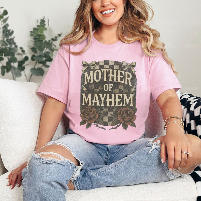 "Mother Of Mayhem" Edgy Mom T-Shirt – Funny Badass Mama Graphic Tee, Premium 100% Cotton Cool Mom Gift Top, Made in USA