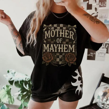 "Mother Of Mayhem" Edgy Mom T-Shirt – Funny Badass Mama Graphic Tee, Premium 100% Cotton Cool Mom Gift Top, Made in USA