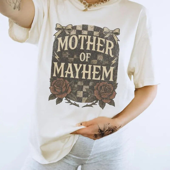 "Mother Of Mayhem" Edgy Mom T-Shirt – Funny Badass Mama Graphic Tee, Premium 100% Cotton Cool Mom Gift Top, Made in USA