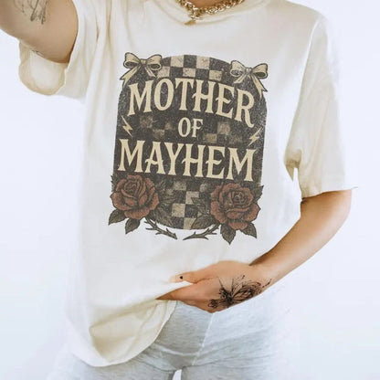 "Mother Of Mayhem" Edgy Mom T-Shirt – Funny Badass Mama Graphic Tee, Premium 100% Cotton Cool Mom Gift Top, Made in USA