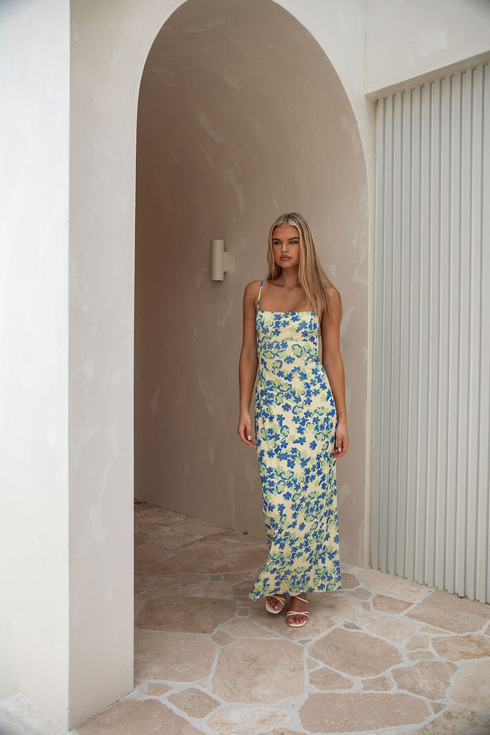 Murano Backless Midi Dress - Tranquillo Green Floral Print