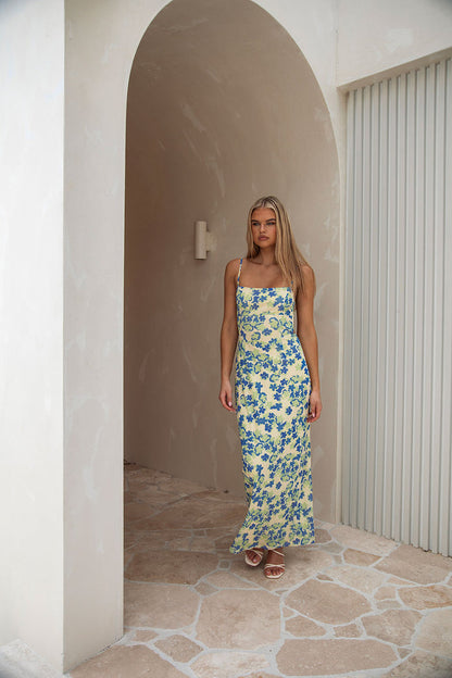 Murano Backless Midi Dress - Tranquillo Green Floral Print
