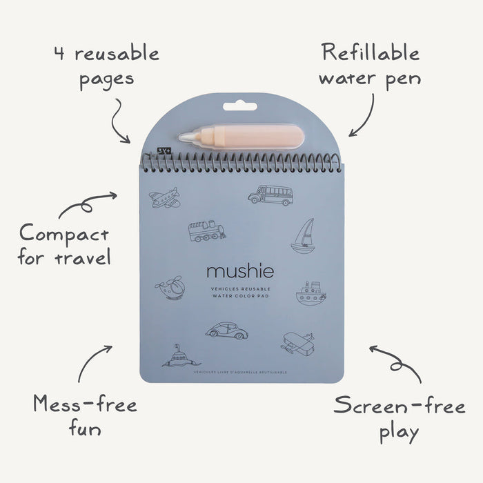 Mushie - Reusable Water Colour Pad - Vehicles - Mabel & Fox