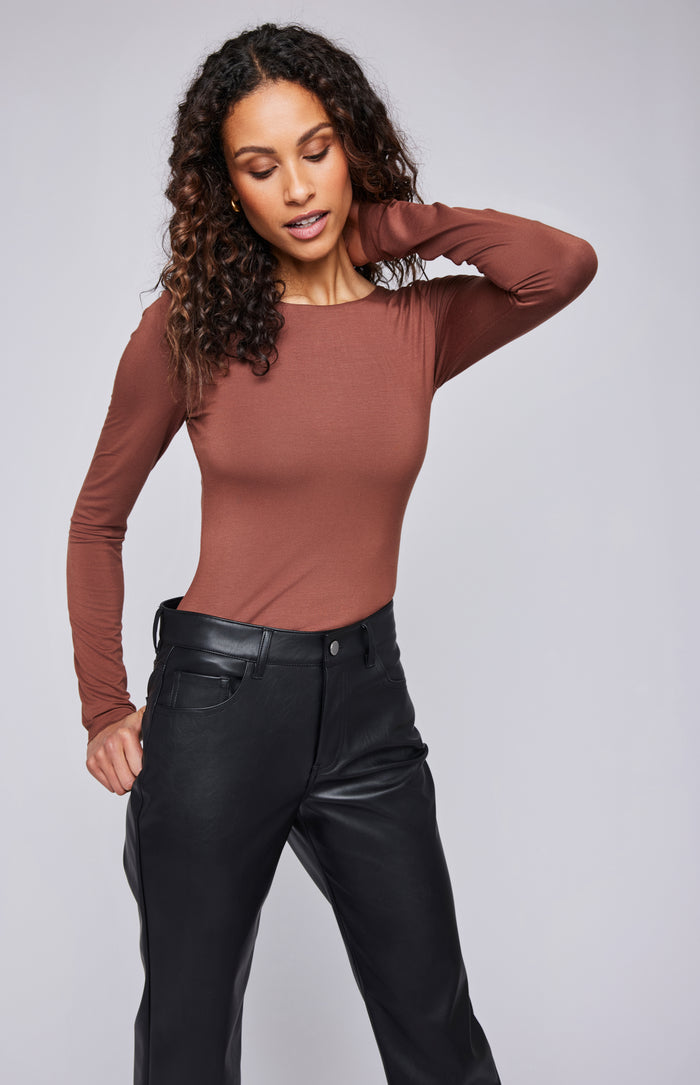 Gentle Fawn long sleeve cognac top, scoop neck back.