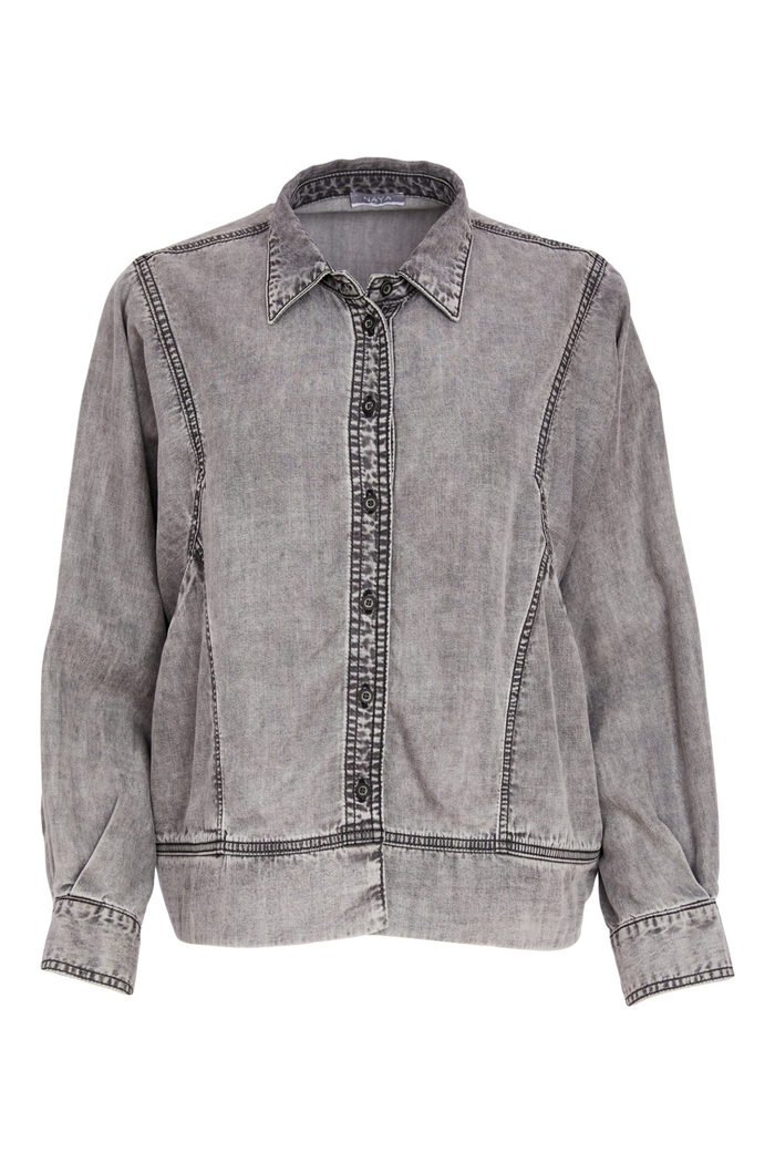 Front view of Naya NAS26140 Granite Grey Washed Effect Jacket by Naya Shop Naya at Dotique in relaxed fit style
