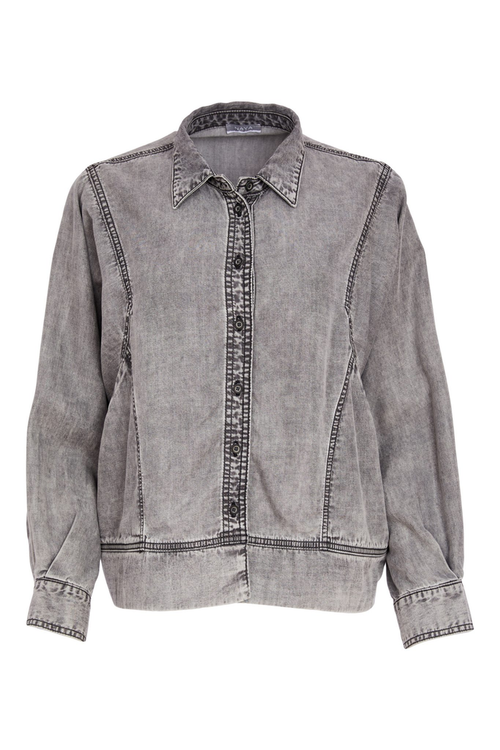 Front view of Naya NAS26140 Granite Grey Washed Effect Jacket by Naya Shop Naya at Dotique in relaxed fit style
