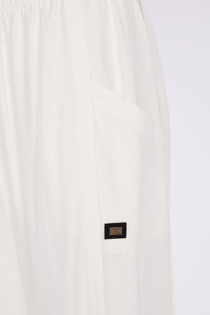 Close-up of Naya NAS26153 White Pull-On Trousers by Naya featuring side pocket detail, shop Naya at Dotique.