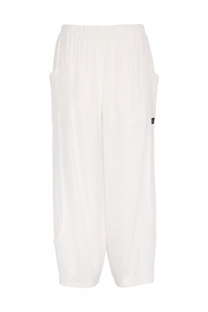 Naya NAS26153 White Pull-On Trousers featuring elastic waistband by Naya, shop Naya styles at Dotique for relaxed fashion