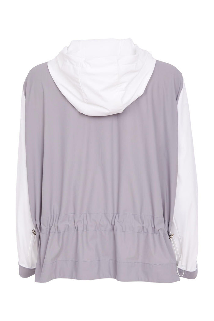 Back view of Naya NAS26180 Hooded Contrast Back Jacket with Patch Pocket in White & Grey by Naya Shop at Dotique