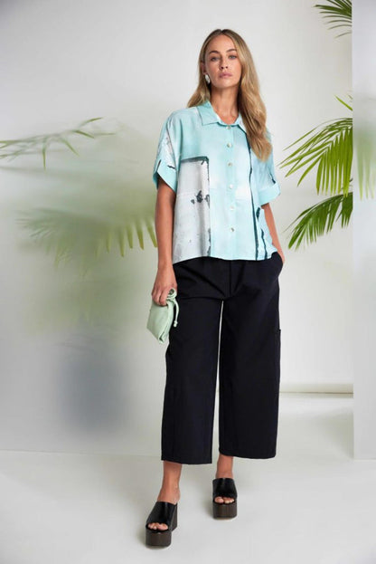 Woman wearing Naya NAS26260 Black Balloon Shape Trousers by Naya, shop the vendor at Dotique for modern volume style.