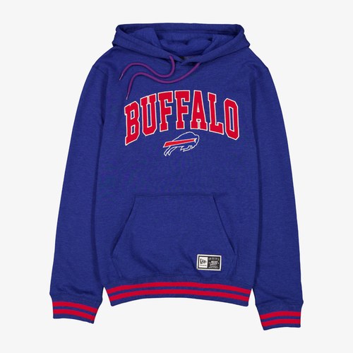 New Era Buffalo Bills royal blue hoodie with red BUFFALO wordmark and team logo