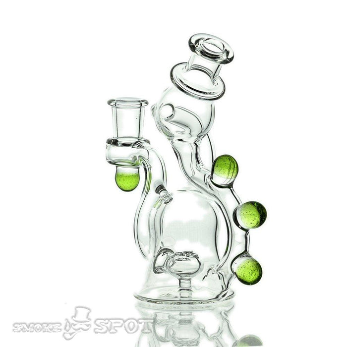Side view of NJR Glass Rig Bubble Dumber with Slime Green Accent