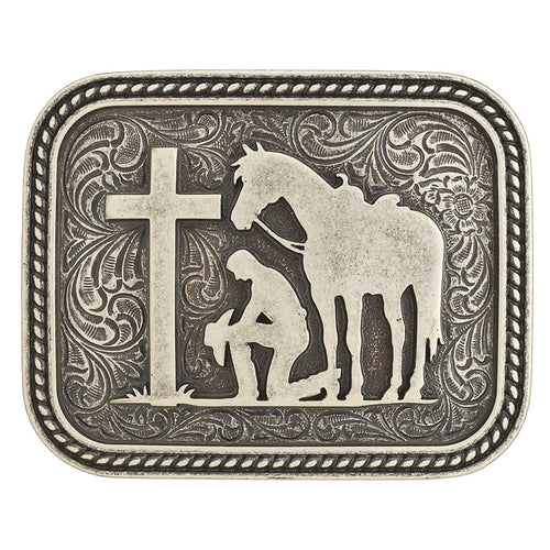 Nocona Men's Rectangular Cowboy Prayer Belt Buckle