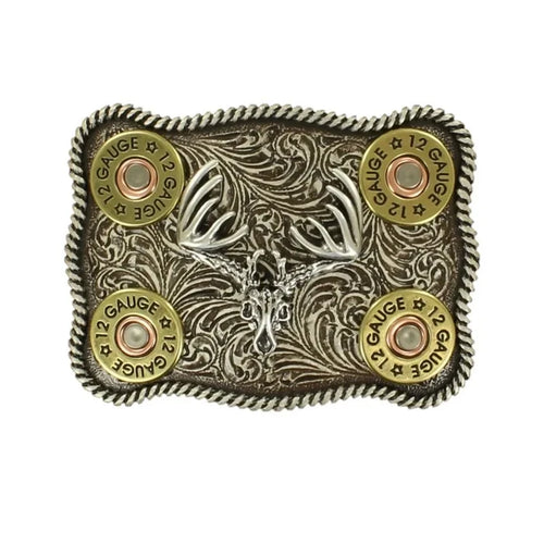 Nocona Shotgun Shell and Deer Head Rectangle Belt Buckle