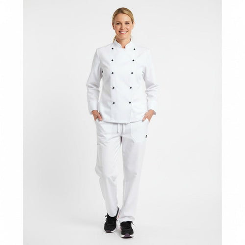 Nybo Delight unisex kokkejakke i hvid – klassisk pasform, slidstærk kvalitet & justerbare manchetærmer