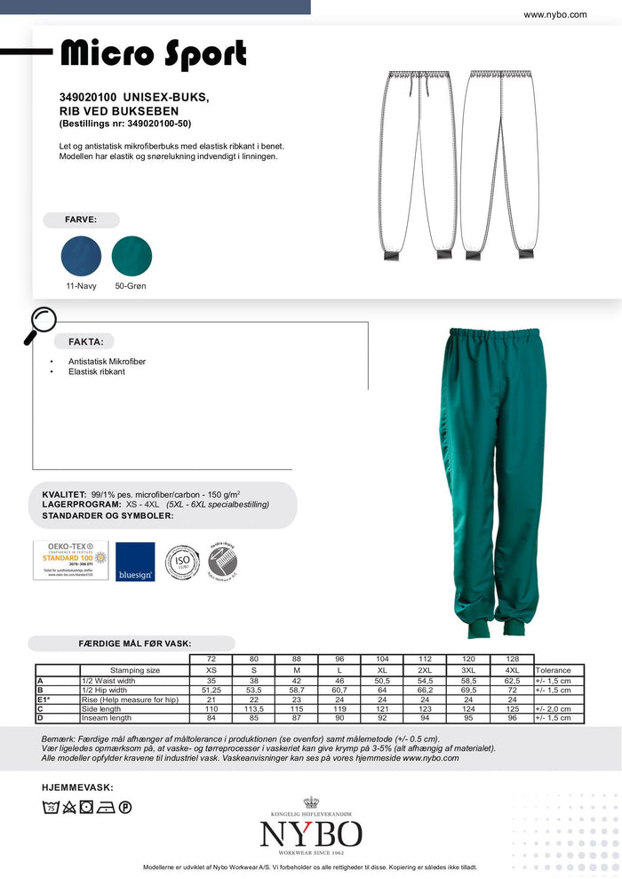 Nybo gröna unisex micro sportbyxor, ribbad mudd, antistatisk