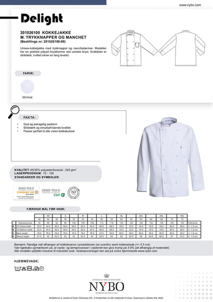 Nybo Vit Unisex Delight Kockjacka, tryckknappar, slitstark