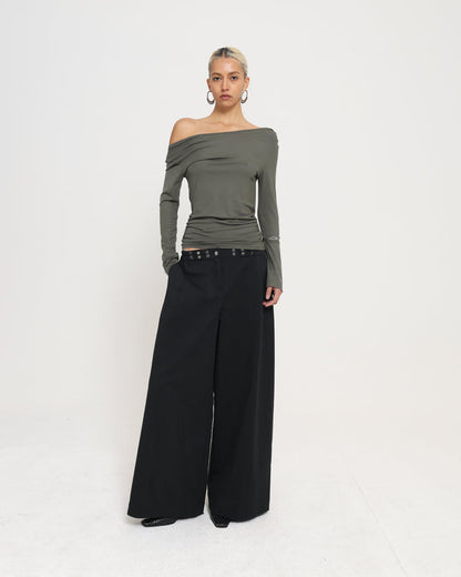 OFF SHOULDER LS TOP - Sage