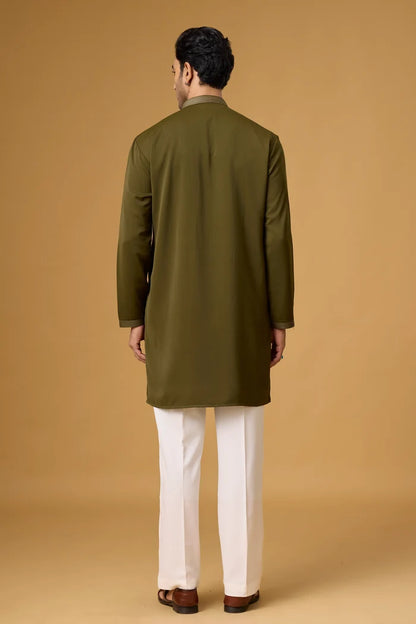 Olive Green Kurta Pajama Set for Men – Front View | Mahavir NX