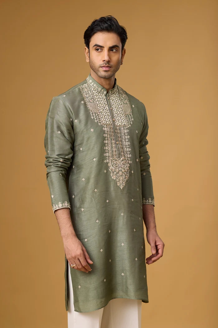Buy Olive Heritage Kurta Set for Men Online India | Mahavir NX