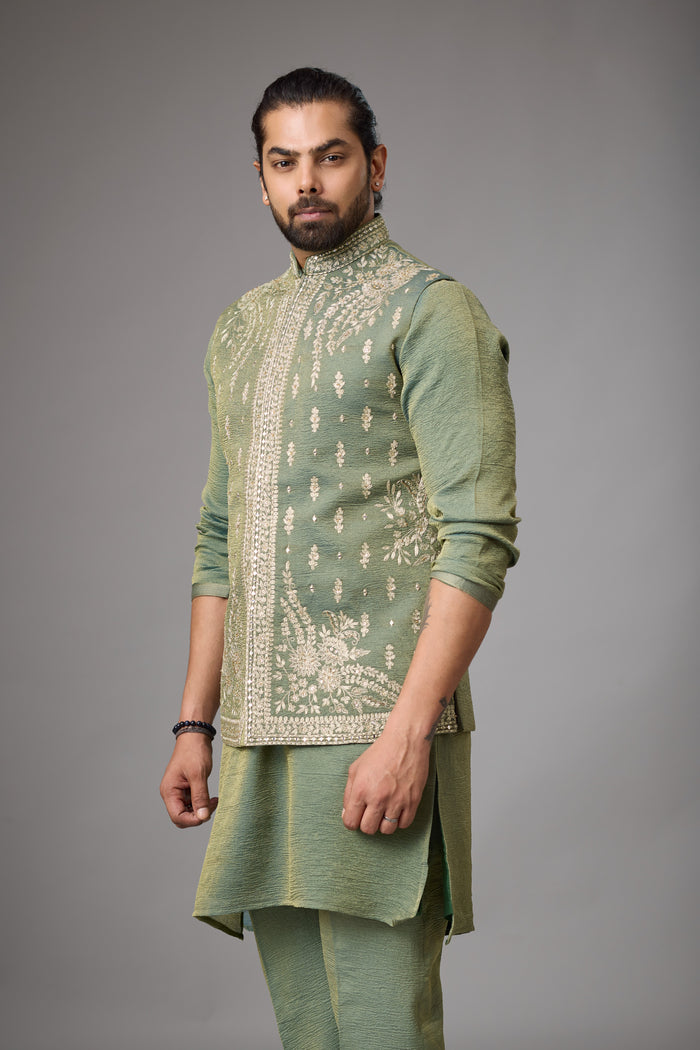 Olive Sage kurta with tapered trousers