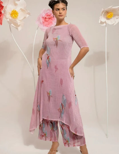 Onion Pink Lotus Kurta Set